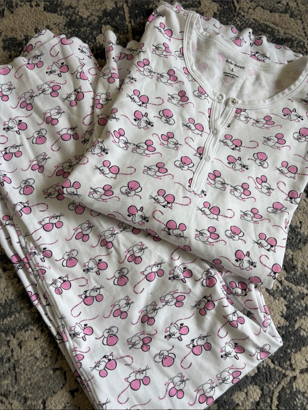 Roller Rabbit Mouse Pajama henley set 100% Pima Cotton
